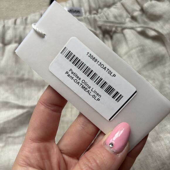 NWT Reformation Olina Linen Pant Drawstring Wide Leg Size L Petite Oatmeal - Picture 5 of 12